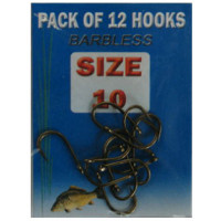 Size 10 barbless Eyed Fishing Hooks - 12 pack